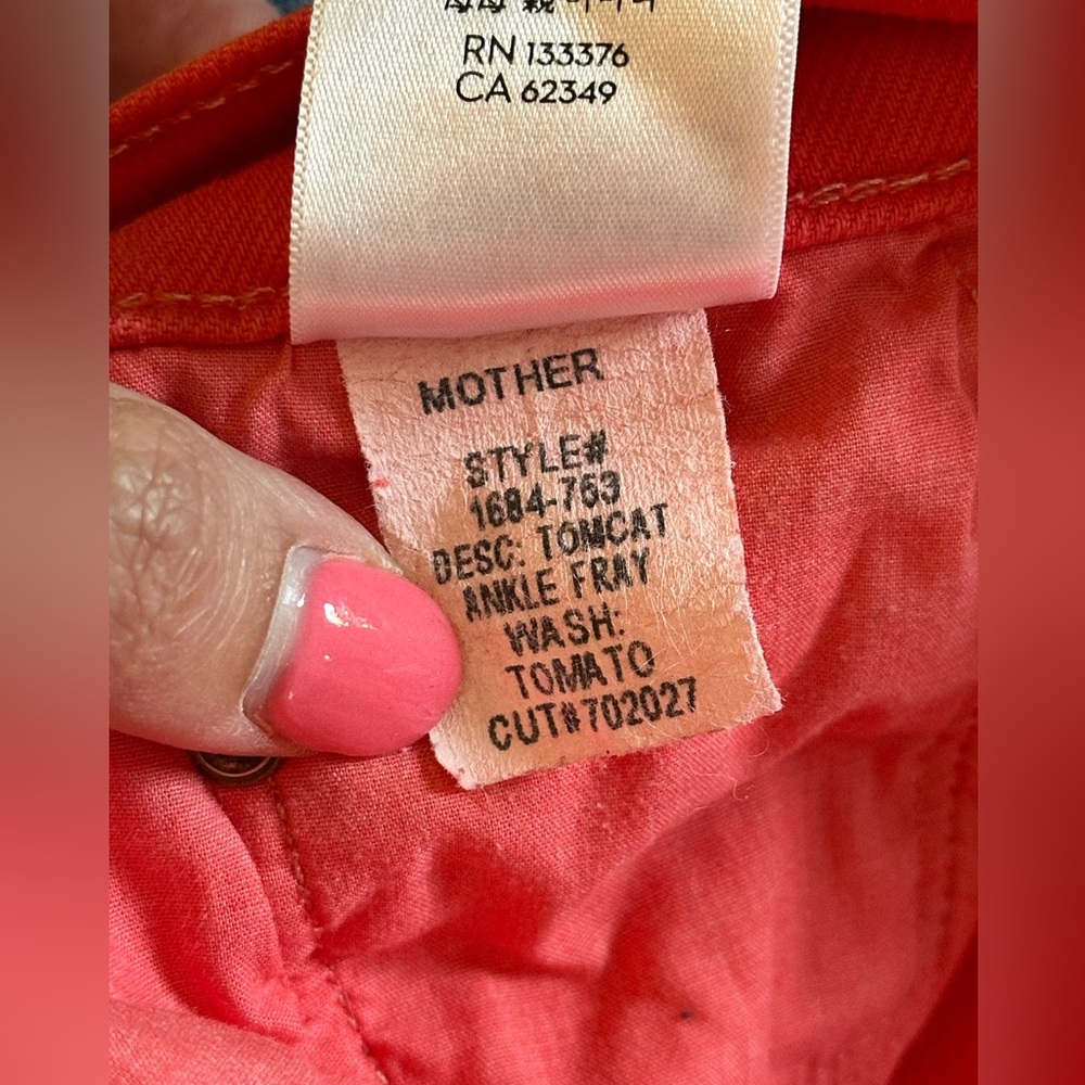Sz 32 Mother Tomcat Ankle Fray in Play Date tomato wash high rise button fly - Picture 10 of 12